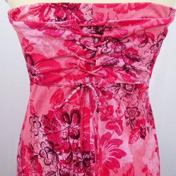 Zinc Strapless Pink Floral Print Dress Tulle Corset Back Flutter Hem M - Picture 7 of 14